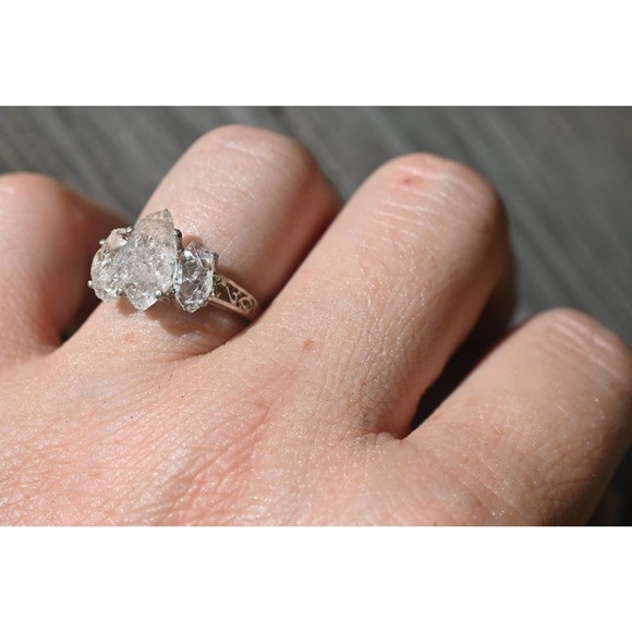 Raw crystal ring, Raw Diamond Engagement Ring, Opal Wedding Ring, Rough … - Picture 3 of 5